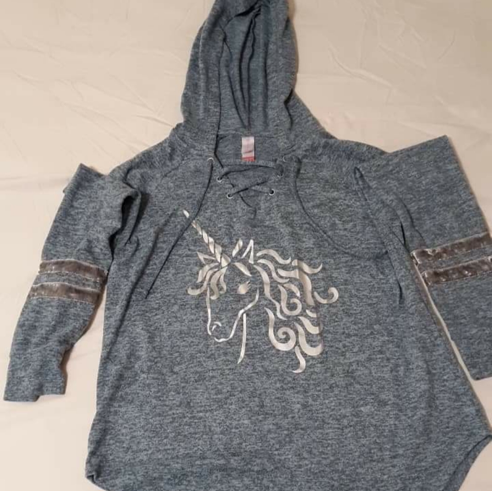 Blue w/ Unicorn Design Long sleeve Hoodie